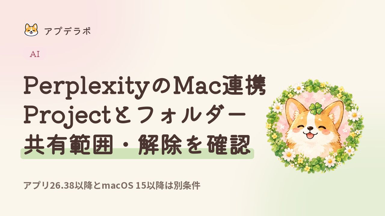 Perplexity Mac Projectのローカルフォルダー連携・共有範囲・解除とアクセス権を整理するカバー